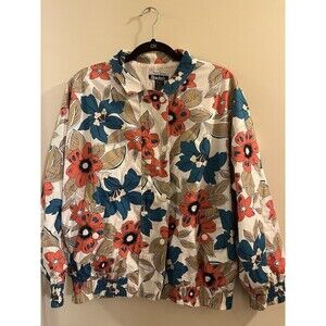 Stanley Blacker Womens Jacket Floral Zip Button Long Sleeve Size XL Cotton